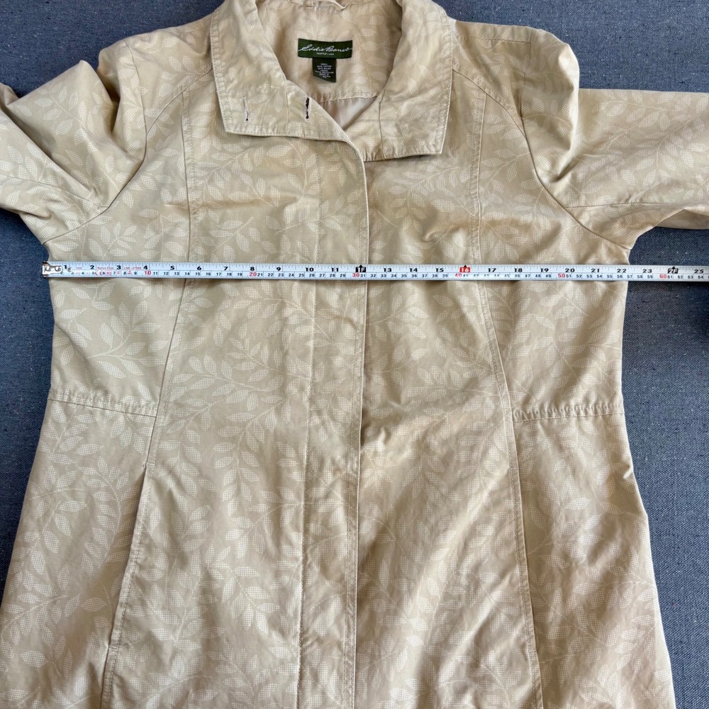 Eddie Bauer Trench Coat Womens XL Tan Excellent Leaf Print Cotton Nylon Jacket - Picture 5 of 9